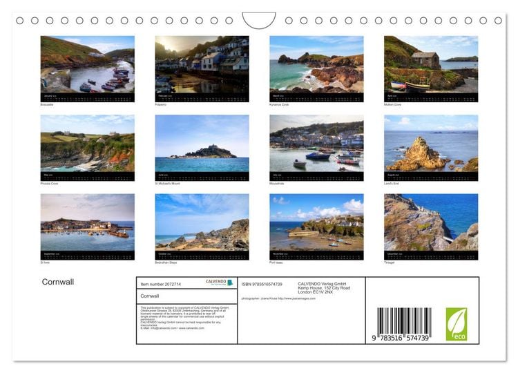 Produktbild: Cornwall (Wall Calendar 2026 DIN A4 landscape), CALVENDO 12 Month Wall Calendar