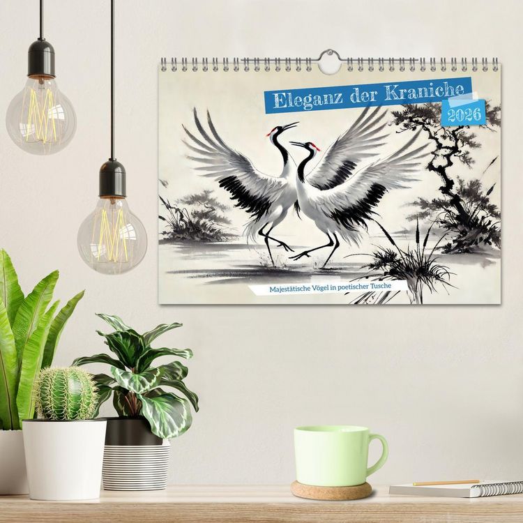Produktbild: Eleganz der Kraniche - Majest&auml;tische V&ouml;gel in poetischer Tusche (Wandkalender 2026 DIN A4 quer), CALVENDO Monatskalender