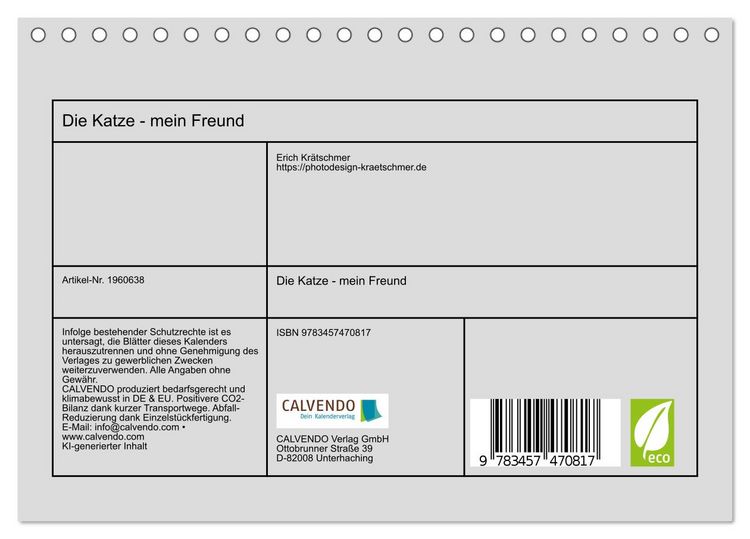 Produktbild: Die Katze - mein Freund (Tischkalender 2026 DIN A5 quer), CALVENDO Monatskalender