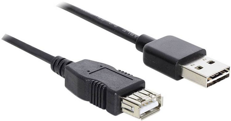 Produktbild: Delock USB-Kabel USB 2.0 USB-A Stecker, USB-A Buchse 1.00 m Schwarz beidseitig verwendbarer Stecker, vergoldete Steckkontakte, UL-zertifiziert 83370