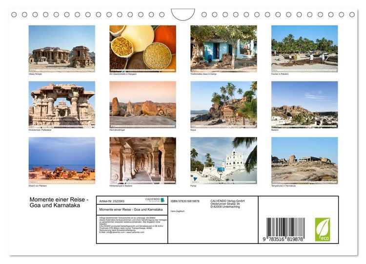 Produktbild: Momente einer Reise - Goa und Karnataka (Wandkalender 2027 DIN A4 quer), CALVENDO Monatskalender