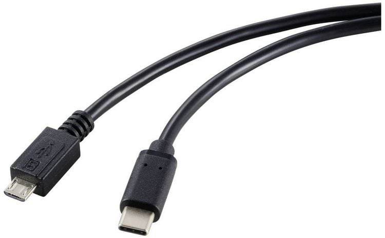 Produktbild: Renkforce USB-Kabel USB 2.0 USB-C&reg; Stecker, USB-Micro-B Stecker 1.80 m Schwarz Gesamtschirm RF-5720396