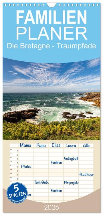 Produktbild: Familienplaner 2026 - Die Bretagne - Traumpfade mit 5 Spalten (Wandkalender, 21 x 45 cm) CALVENDO