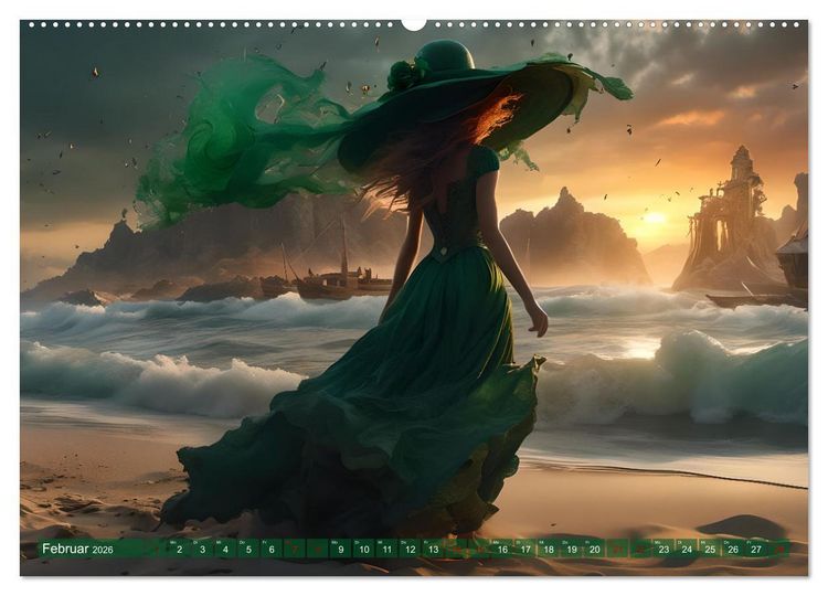 Produktbild: Strandzauber- Frauen in eleganten Kleidern (hochwertiger Premium Wandkalender 2026 DIN A2 quer), Kunstdruck in Hochglanz