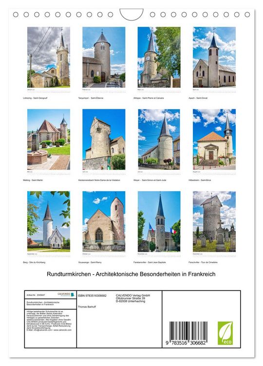 Produktbild: Rundturmkirchen - Architektonische Besonderheiten in Frankreich (Wandkalender 2026 DIN A4 hoch), CALVENDO Monatskalender