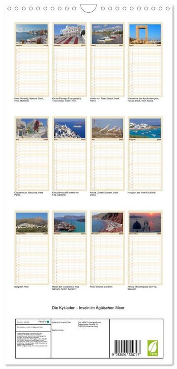 Produktbild: Familienplaner 2027 - Die Kykladen - Inseln im &Auml;g&auml;ischen Meer mit 5 Spalten (Wandkalender, 21 x 45 cm) CALVENDO