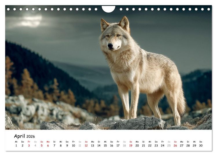 Produktbild: W&ouml;lfe im Mondlicht - Ruf der Wildnis (Wandkalender 2026 DIN A4 quer), CALVENDO Monatskalender