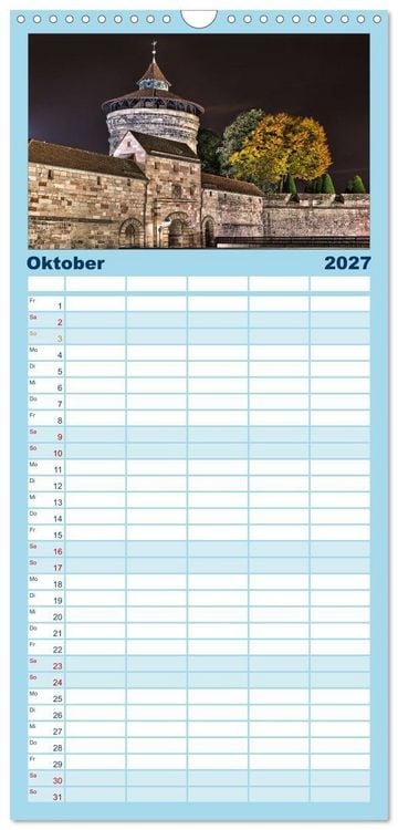 Produktbild: Familienplaner 2027 - N&uuml;rnberg - Die Altstadt bei Nacht mit 5 Spalten (Wandkalender, 21 x 45 cm) CALVENDO