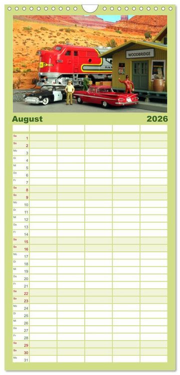 Produktbild: Familienplaner 2026 - Retro Modellbahnanlagen mit 5 Spalten (Wandkalender, 21 x 45 cm) CALVENDO
