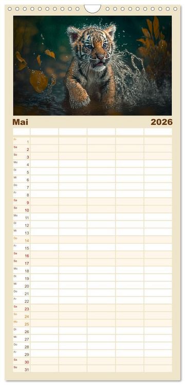 Produktbild: Familienplaner 2026 - Tierkinder beim Baden mit 5 Spalten (Wandkalender, 21 x 45 cm) CALVENDO