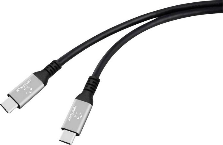 Produktbild: Renkforce USB-C&reg; Kabel USB4&reg; USB-C&reg; Stecker 1.5 m Schwarz Aluminium-Stecker, Silikon, hochflexibel, 8K UHD RF-6805038