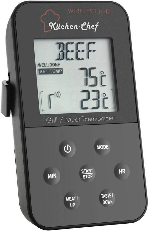 Produktbild: TFA Dostmann 14.1504 Grill-Thermometer Kabelsensor, Alarm, mit Timer, &Uuml;berwachung der Kerntemperatur Niedergaren, Schwein, Rind