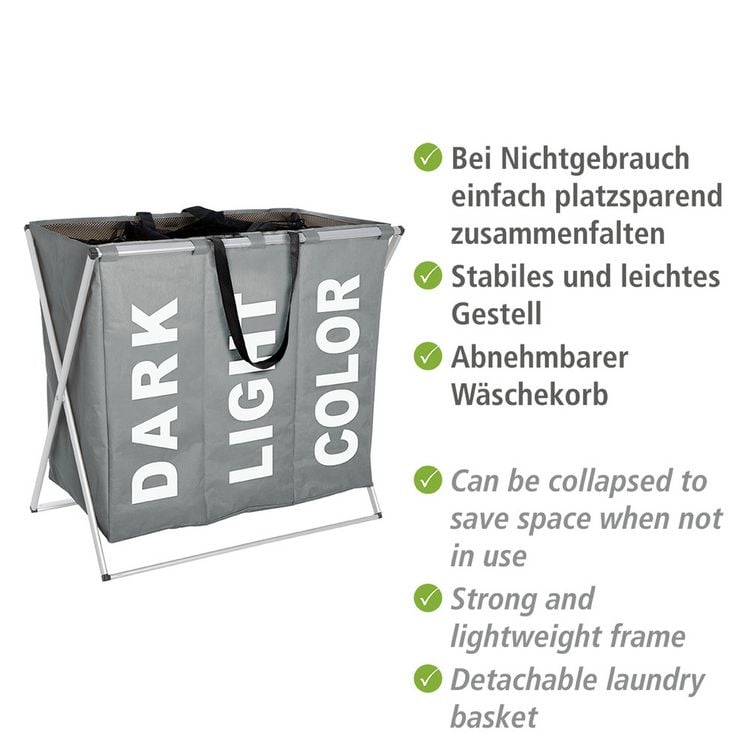 Produktbild: W&auml;schesammler Mod. Trio Grau, W&auml;schekorb, 130 l