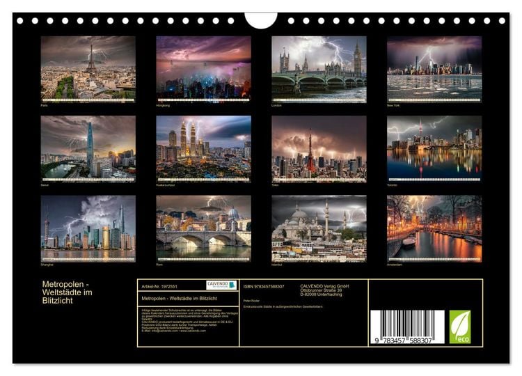 Produktbild: Metropolen - Weltst&auml;dte im Blitzlicht (Wandkalender 2026 DIN A4 quer), CALVENDO Monatskalender