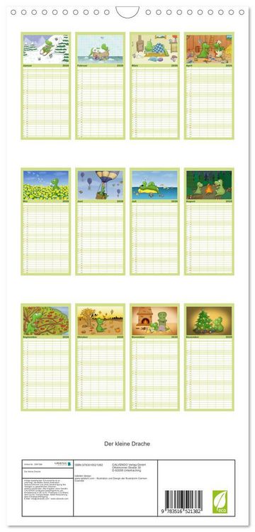 Produktbild: Familienplaner 2026 - Der kleine Drache mit 5 Spalten (Wandkalender, 21 x 45 cm) CALVENDO