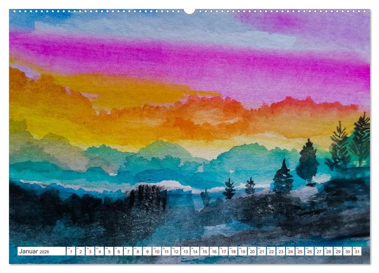 Produktbild: Roland Reiff Aquarelle Himmelslanschaften (hochwertiger Premium Wandkalender 2026 DIN A2 quer), Kunstdruck in Hochglanz