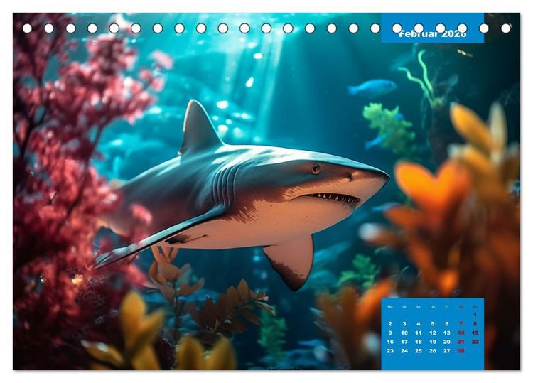 Produktbild: Stille Giganten - KI-generierte Hai-Impressionen (Tischkalender 2026 DIN A5 quer), CALVENDO Monatskalender