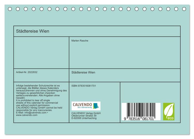 Produktbild: St&auml;dtereise Wien (Tischkalender 2026 DIN A5 quer), CALVENDO Monatskalender
