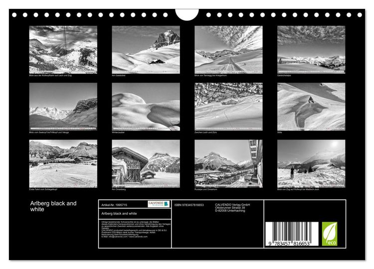 Produktbild: Arlberg black and white (Wandkalender 2026 DIN A4 quer), CALVENDO Monatskalender