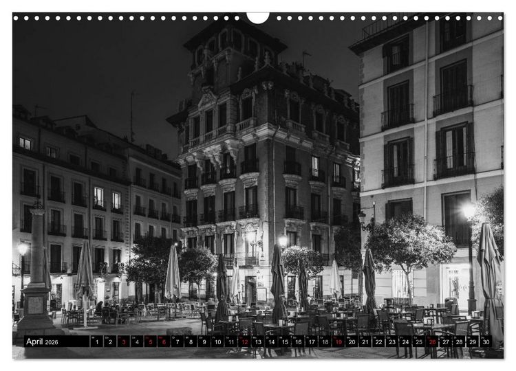 Produktbild: Madrid - Schwarz-Wei&szlig; Impressionen (Wandkalender 2026 DIN A3 quer), CALVENDO Monatskalender