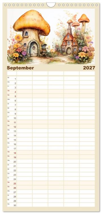 Produktbild: Familienplaner 2027 - M&auml;rchenhafte Feenh&auml;uschen mit 5 Spalten (Wandkalender, 21 x 45 cm) CALVENDO