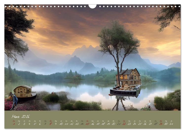 Produktbild: Romantische Fantasy Hausboote Magische Stimmungen in der D&auml;mmerung (Wandkalender 2026 DIN A3 quer), CALVENDO Monatskalender
