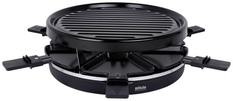 Silva Homeline PK-R 066 Raclette Antihaftbeschichtung, Überhitzungsschutz, 6 Pfännchen, Kontrollleuchte Schwarz