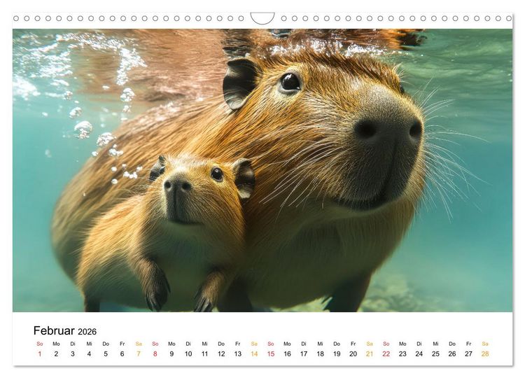 Produktbild: Capybara - liebenswertes gro&szlig;es Wasserschwein (Wandkalender 2026 DIN A3 quer), CALVENDO Monatskalender
