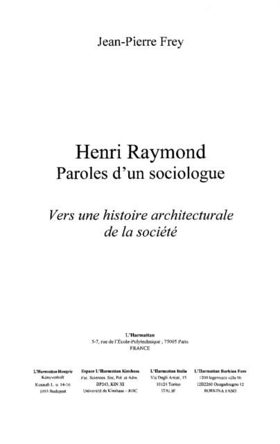 Produktbild: Henri raymond paroles d'un sociologue