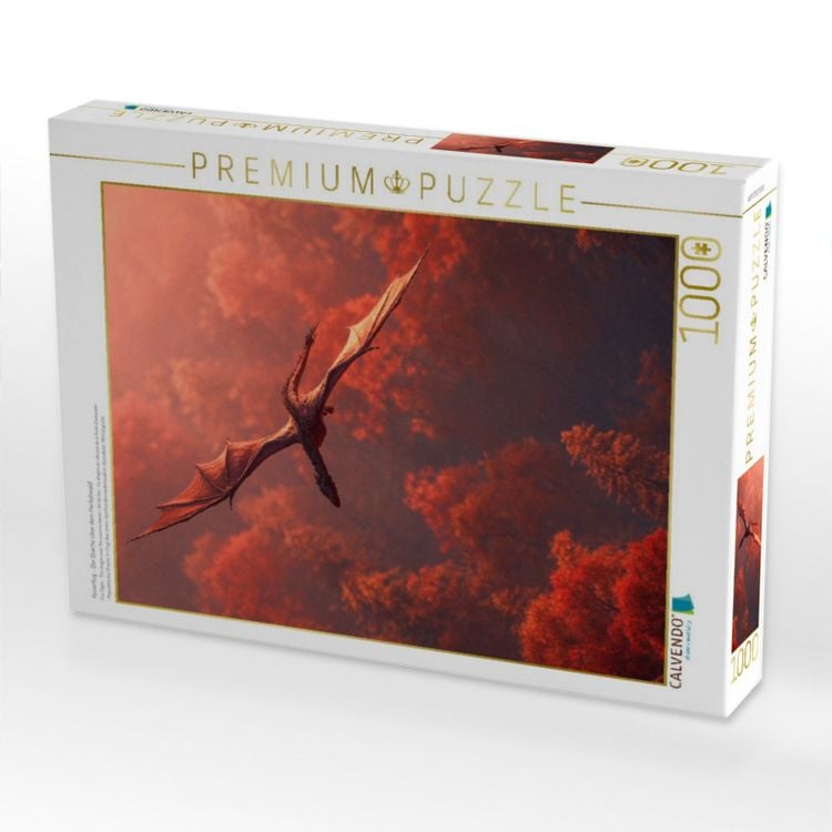 Produktbild: CALVENDO Puzzle Feuerflug - Der Drache &uuml;ber dem Herbstwald | 1000 Teile Lege-Gr&ouml;&szlig;e 64x48cm Foto-Puzzle f&uuml;r gl&uuml;ckliche Stunden