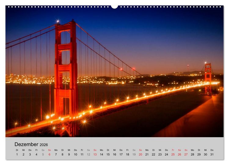 Produktbild: GOLDEN GATE BRIDGE Faszination San Francisco (hochwertiger Premium Wandkalender 2026 DIN A2 quer), Kunstdruck in Hochglanz