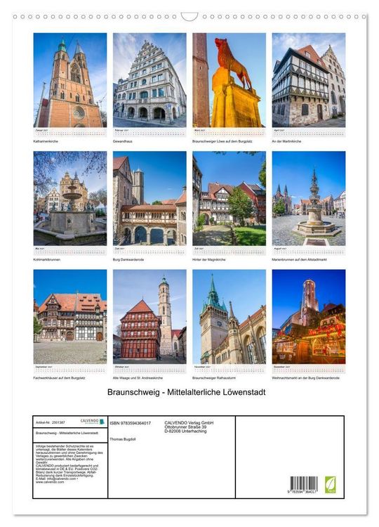 Produktbild: Braunschweig - Mittelalterliche L&ouml;wenstadt (Wandkalender 2027 DIN A2 hoch), CALVENDO Monatskalender