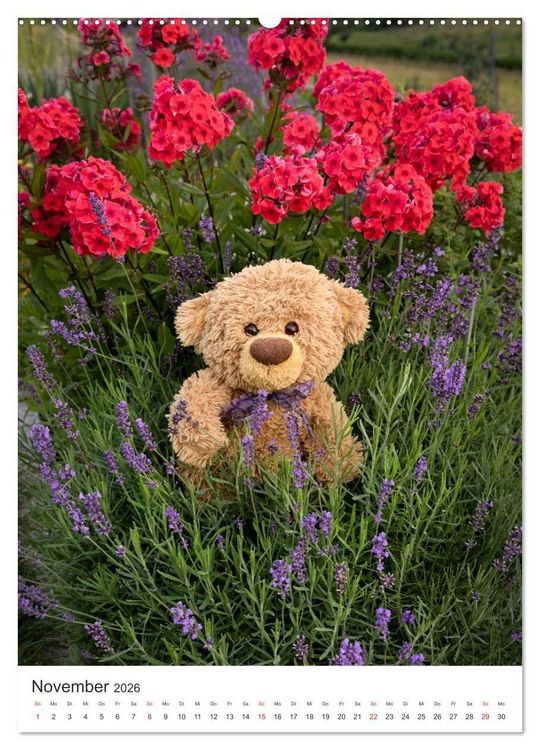 Produktbild: Travelling Teddy liebt Blumen und Bl&uuml;ten (Wandkalender 2026 DIN A2 hoch), CALVENDO Monatskalender