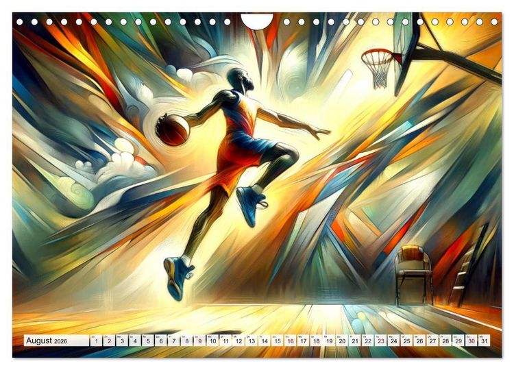 Produktbild: Basketball Expressionismus - Kunstvolle KI Interpretationen des Courts (Wandkalender 2026 DIN A4 quer), CALVENDO Monatskalender