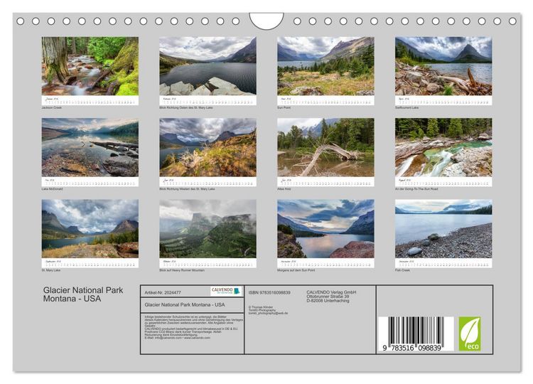 Produktbild: Glacier National Park Montana - USA (Wandkalender 2026 DIN A4 quer), CALVENDO Monatskalender