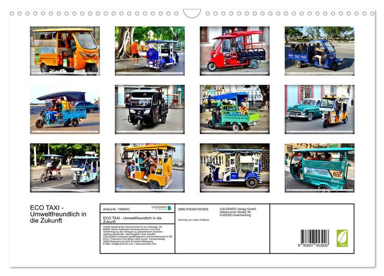 Produktbild: ECO TAXI - Umweltfreundlich in die Zukunft (Wandkalender 2026 DIN A3 quer), CALVENDO Monatskalender