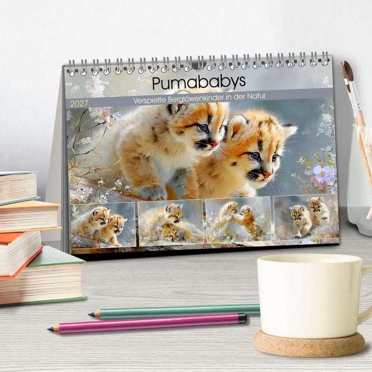 Produktbild: Pumababys. Verspielte Bergl&ouml;wenkinder in der Natur (Tischkalender 2027 DIN A5 quer), CALVENDO Monatskalender