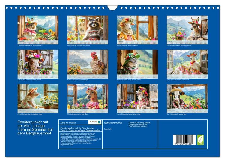 Produktbild: Fenstergucker auf der Alm. Lustige Tiere im Sommer auf dem Bergbauernhof (Wandkalender 2026 DIN A3 quer), CALVENDO Monatskalender