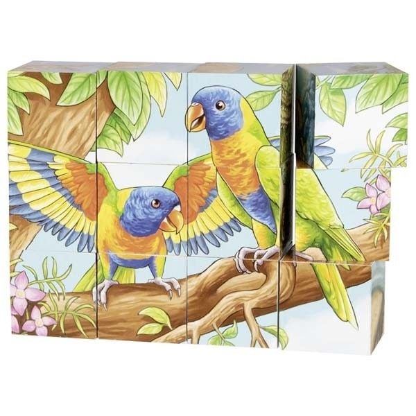 Produktbild: Goki 57418 - W&uuml;rfelpuzzle Australische Tiere, 12-teilig, Holz