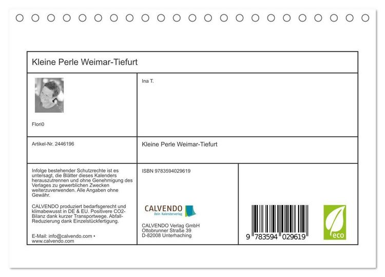 Produktbild: Kleine Perle Weimar-Tiefurt (Tischkalender 2027 DIN A5 quer), CALVENDO Monatskalender