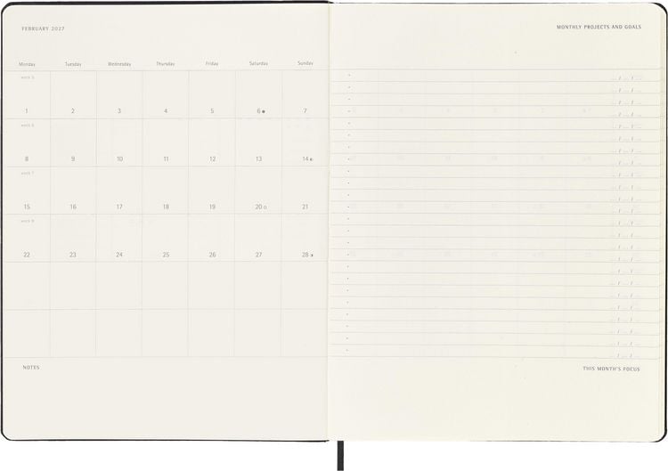 Produktbild: Moleskine 12 Monate Pro Wochen Notizkalender 2027, Pro XL, 1 Wo = 2 Seiten, vertikal, Spalten f&uuml;r Notizen, fester Einband, Schwarz<BR>