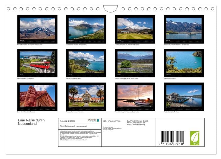 Produktbild: Eine Reise durch Neuseeland (Wandkalender 2026 DIN A4 quer), CALVENDO Monatskalender