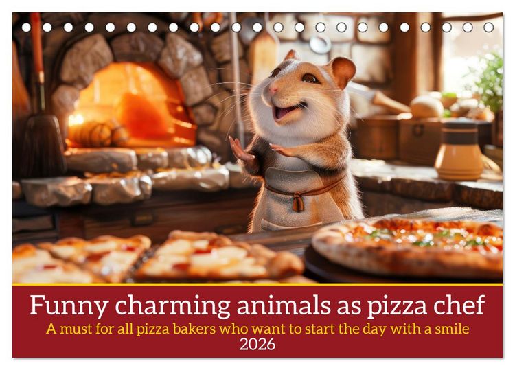 Produktbild: Funny charming animals as pizza chef (Desk Calendar 2026 DIN A5 landscape), CALVENDO 12 Month DeskCalendar