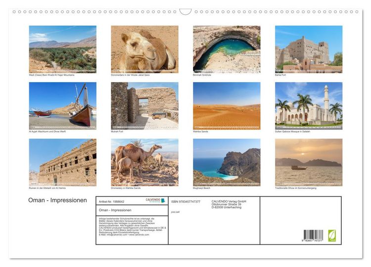 Produktbild: Oman - Impressionen (Wandkalender 2026 DIN A2 quer), CALVENDO Monatskalender