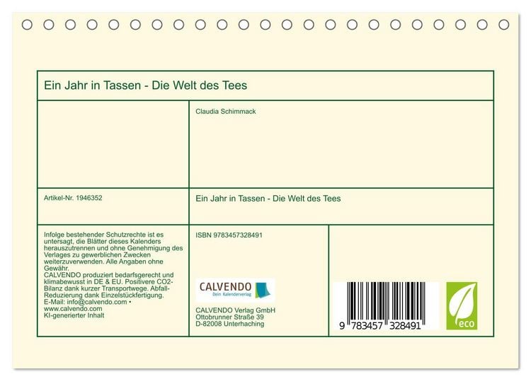 Produktbild: Ein&nbsp;Jahr&nbsp;in&nbsp;Tassen - Die Welt des Tees (Tischkalender 2026 DIN A5 quer), CALVENDO Monatskalender