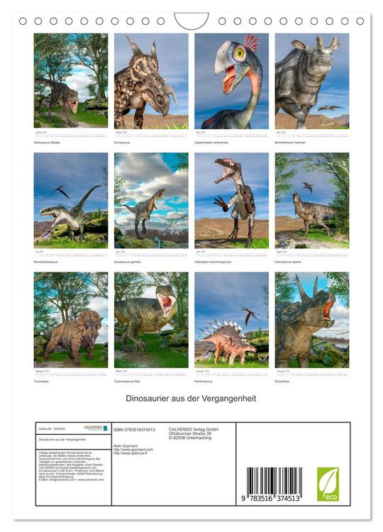 Produktbild: Dinosaurier aus der Vergangenheit (Wandkalender 2026 DIN A4 hoch), CALVENDO Monatskalender