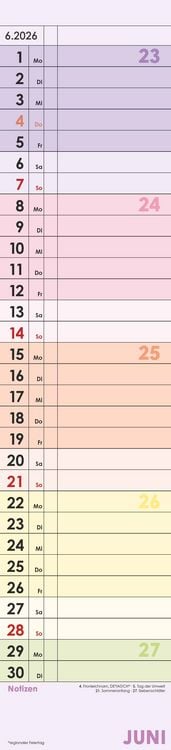 Produktbild: Planer Farbenfroh 2026 - Streifen-Kalender 11,3x49x5 cm - Küchenkalender - Wandplaner - Alpha Edition