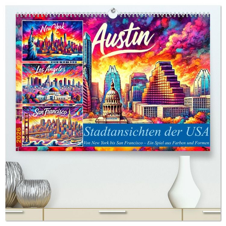 Produktbild: Stadtansichten der USA in Tusche (hochwertiger Premium Wandkalender 2026 DIN A2 quer), Kunstdruck in Hochglanz