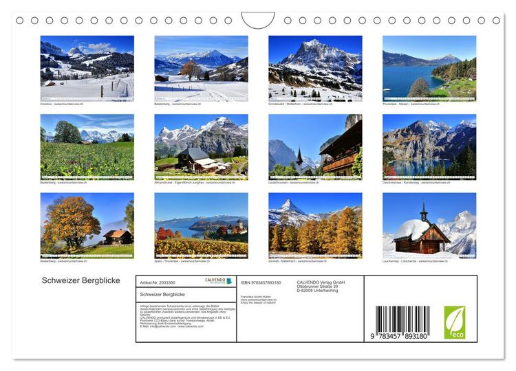 Produktbild: Schweizer Bergblicke (Wandkalender 2026 DIN A4 quer), CALVENDO Monatskalender