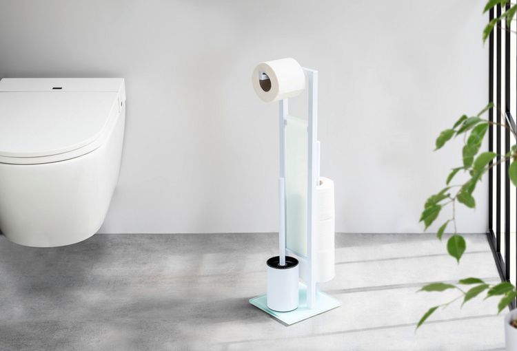 Produktbild: Stand WC-Garnitur Mod. Rivalta Wei&szlig;, integrierter Toilettenpapierhalter und WC-B&uuml;rstenhalter
